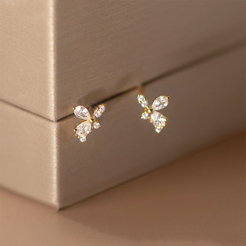 925 Sterling Silver Fashion Sweet Shiny Zircon Flower Stud Earrings