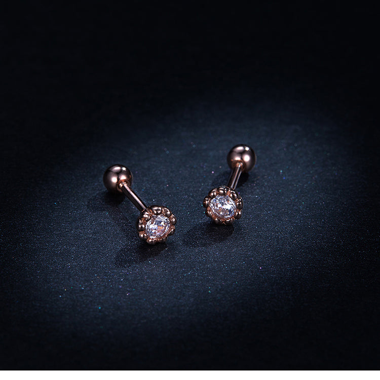 925 Sterling Silver Clear Cubic Zircon Screw Stud Earring, rose gold filled stud earring.