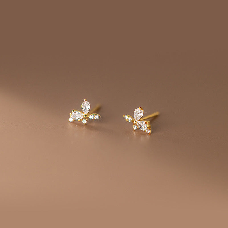 925 Sterling Silver Fashion Sweet Shiny Zircon Flower Stud Earrings